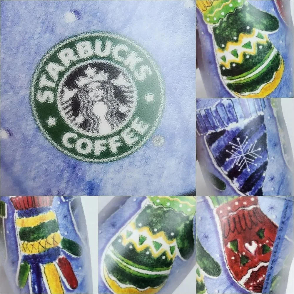 ☕️Vintage Starbucks 2001 Barista Blue Multicolored Mittens 8oz Travel Tumbler